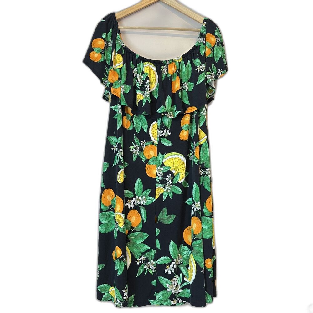 Lane Bryant Convertible Off-The-Shoulder A-Line Dress Sz 22/24 Navy Lemon Print - Picture 4 of 9